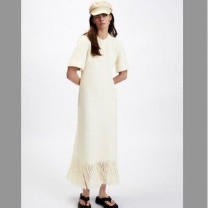 Zara Texture Weave Fringe Cream Dress XS